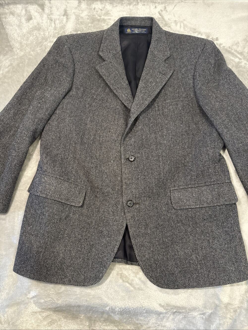 Brooks Brothers Gray Black Tweed Sport Coat Mens 42L Wool Herringbone Blazer